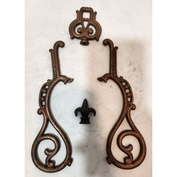 Vintage Cast Iron Coat Hooks And Lamp Finials 4 Pieces Unique Hooks 8" - Picture 1 of 16